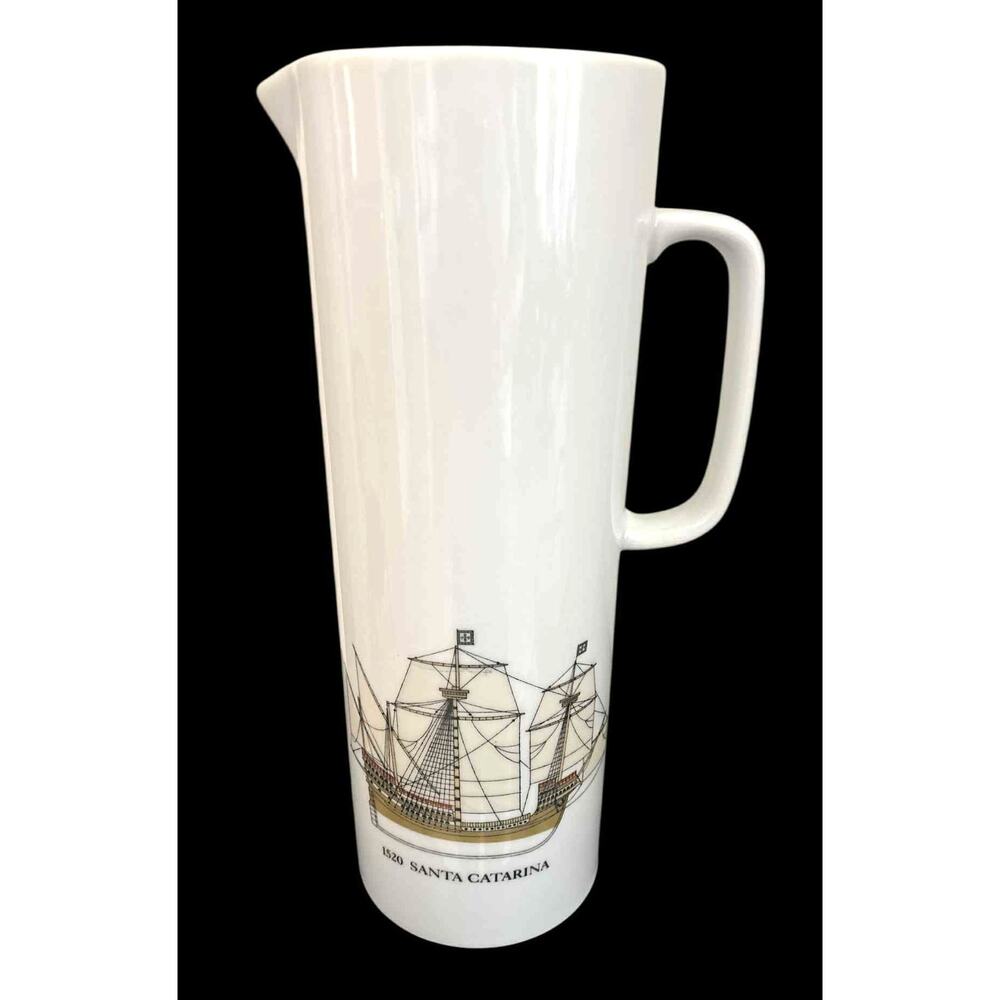 Thomas Germany Tall Porcelain Pitcher 1520 Santa Catarina Ship Graphic MCM EUC!